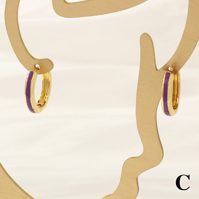 1 Pair Simple Style Circle Enamel Plating Copper 18K Gold Plated Hoop Earrings