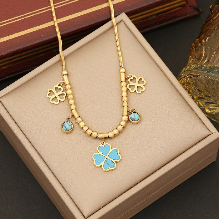 Elegant Flower Stainless Steel Plating Inlay Turquoise Bracelets Earrings Necklace