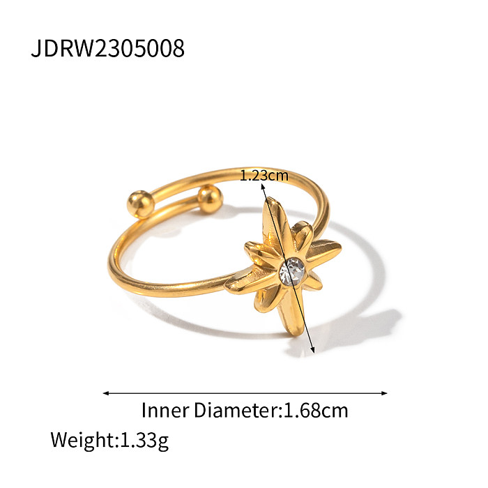 Anéis abertos banhados a ouro 18K com incrustações de aço inoxidável estrela casual estilo IG