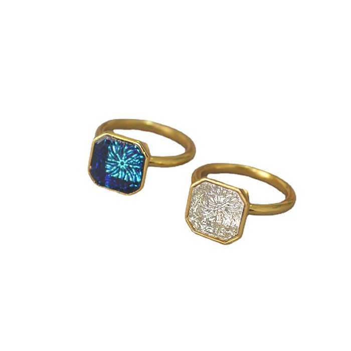 Retro Square Copper Plating Inlay Artificial Gemstones Gold Plated Rings