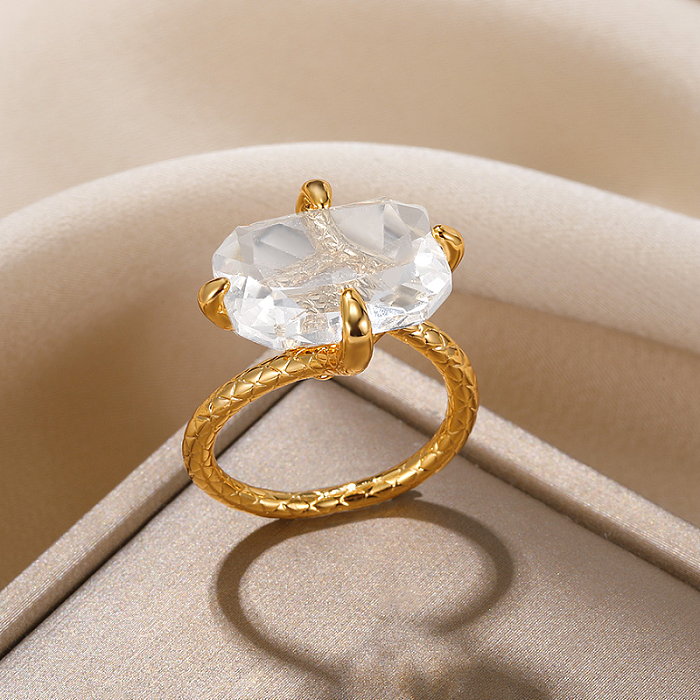 Großhandel übertriebene, schlichte, rechteckige Ringe aus Edelstahl mit Inlay und 18 Karat vergoldeten künstlichen Kristallen