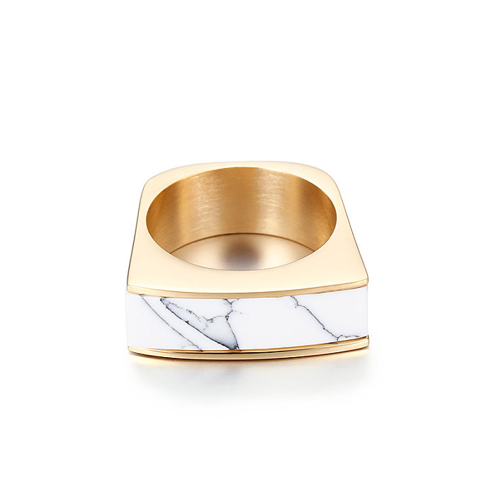 Anéis banhados a ouro 18K de vidro embutido de aço inoxidável quadrado de mármore de estilo simples casual