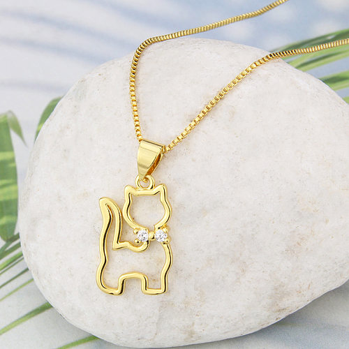Wholesale Jewelry Simple Cat Shape Pendant Copper Inlaid Zirconium Necklace jewelry
