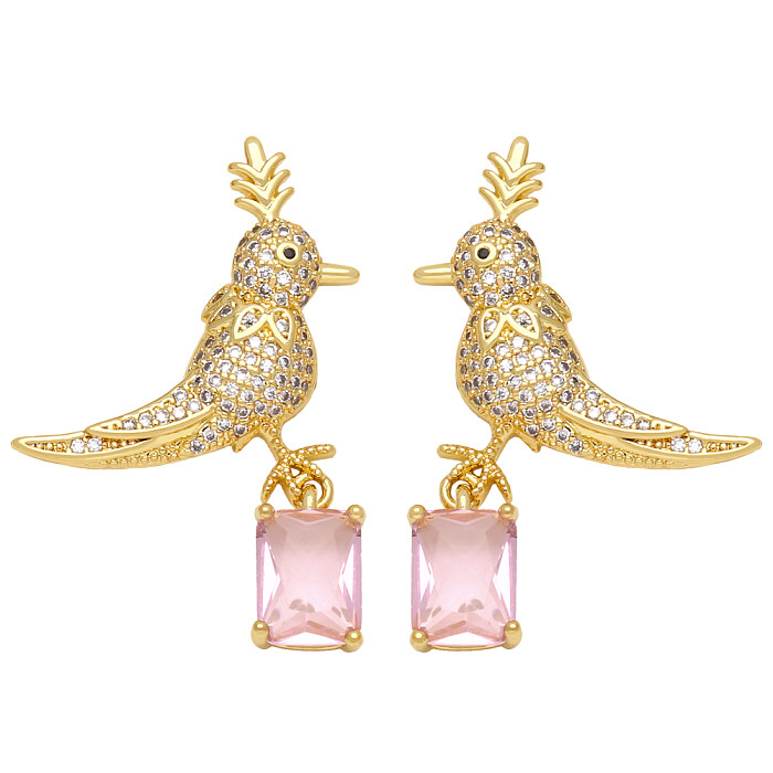1 Paar schlichte Ohrhänger mit Vogelplattierung und Kupfer-Zirkon-Vergoldung, 18 Karat vergoldet