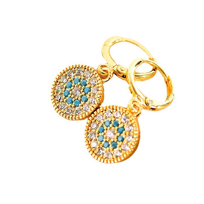 Simple Style Round Copper Patchwork Zircon Drop Earrings 1 Pair