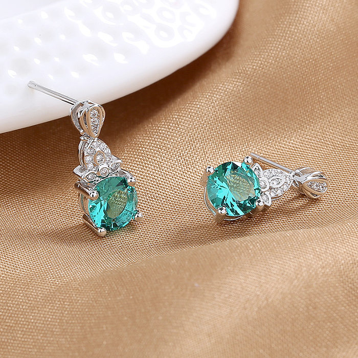 1 Pair Retro Round Copper Inlay Zircon Drop Earrings