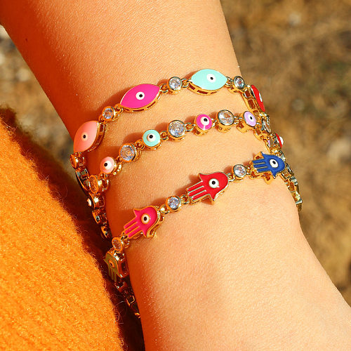 Bracelets en cuivre oeil du diable à la mode, incrustation de Bracelets en cuivre Zircon