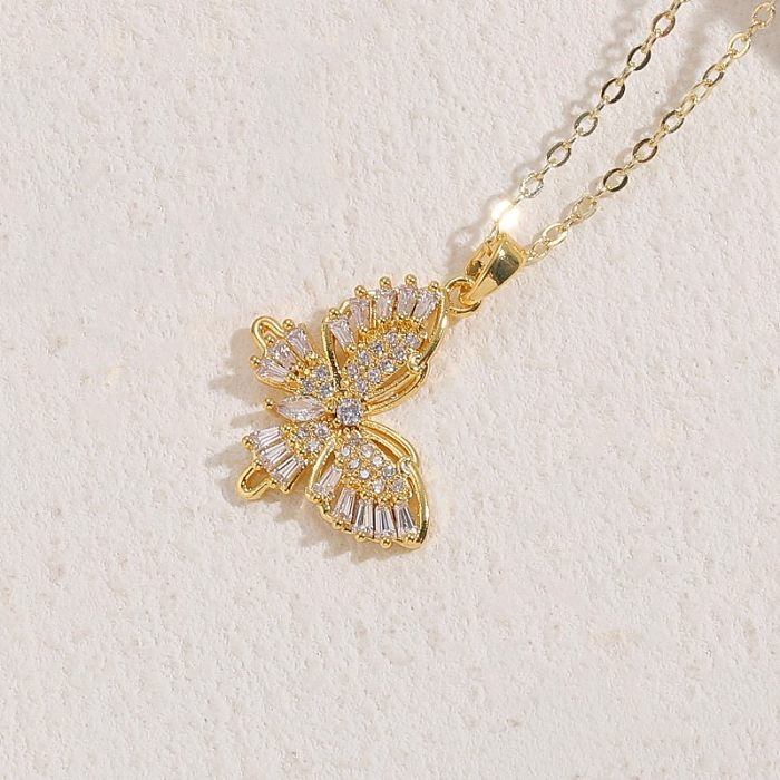 Elegante, klassische Schmetterlings-Kupfer-Halskette mit 14 Karat vergoldetem Zirkon in großen Mengen