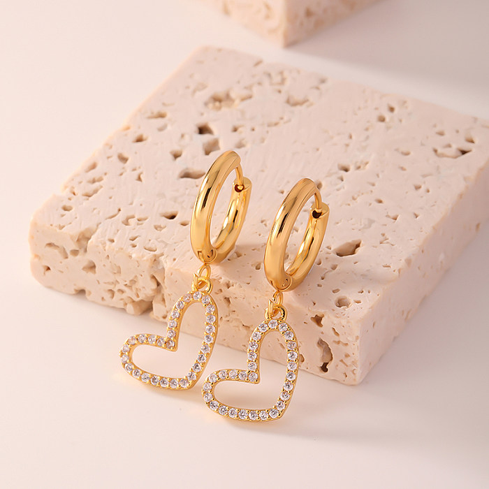 1 Pair Casual Simple Style Round Heart Shape Lock Inlay Copper Zircon Earrings