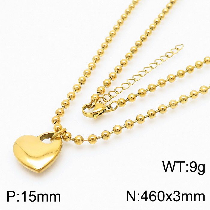 Collier de bracelets de perles en acier inoxydable en forme de cœur doux