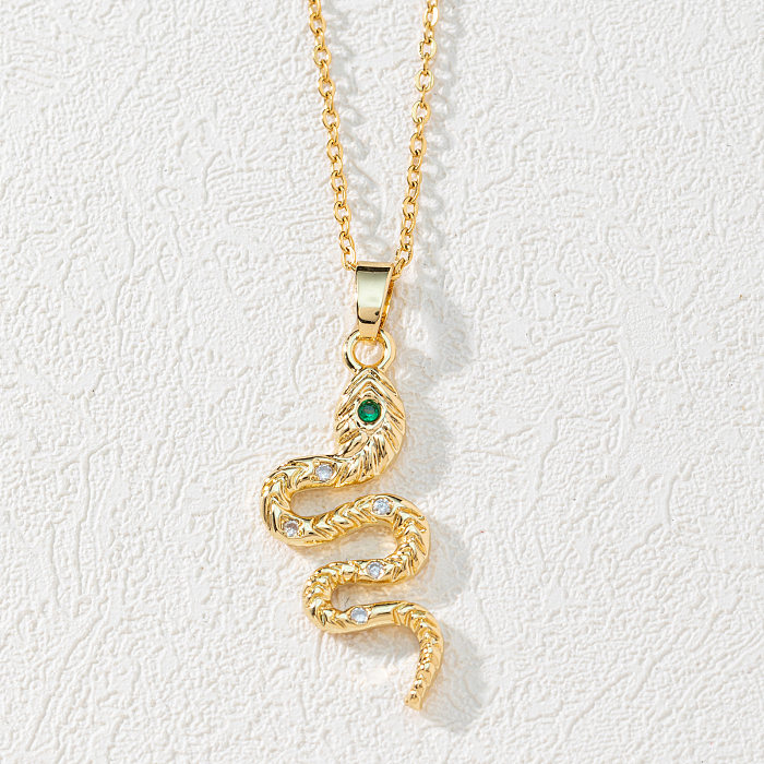 Fashion Snake Copper Inlay Zircon Pendant Necklace 1 Piece