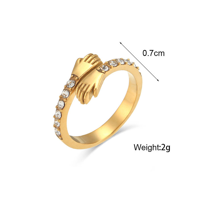 Fashion Stainless Steel Hands Hug Zircon Adjustable Ring