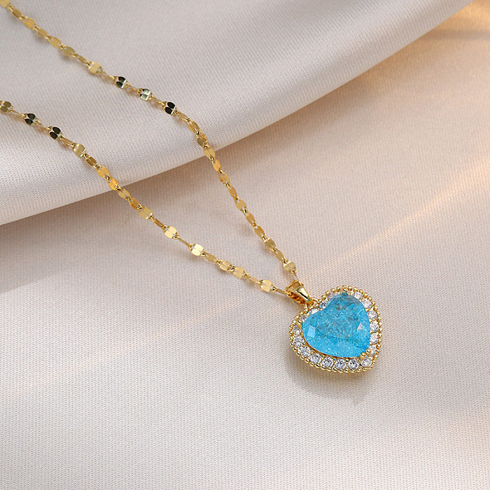 Luxuoso formato de coração titânio aço embutido pedras preciosas artificiais anéis brincos colar