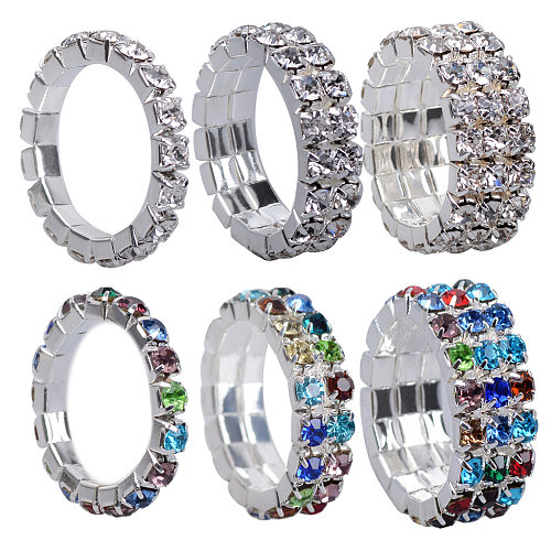 Fashion Square Copper Rings Silver Plated Inlay Rhinestones Copper Rings