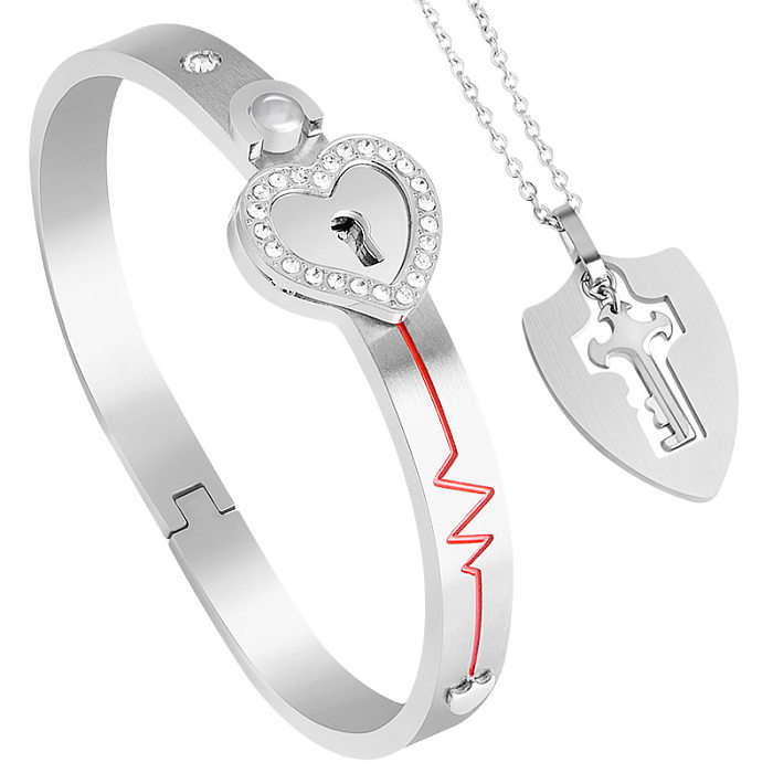 IG Style Modern Style Herzform Schlüssel Titan Stahl Inlay Strass Armbänder Halskette