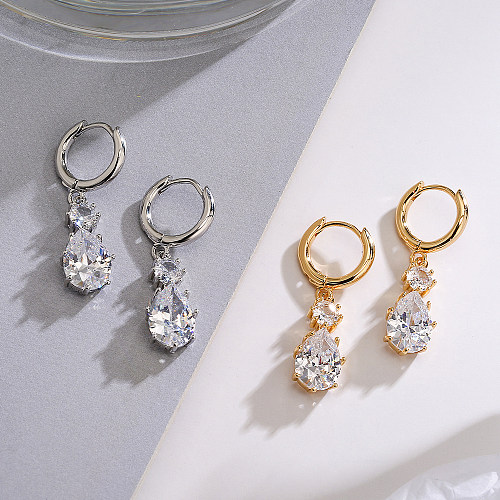 1 Pair Elegant Water Droplets Plating Inlay Copper Zircon 18K Gold Plated Drop Earrings