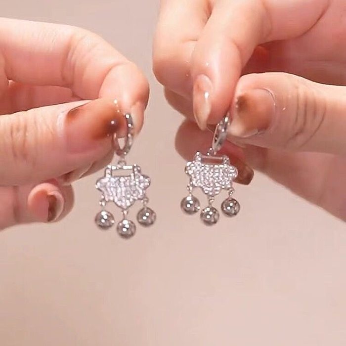 1 Pair Sweet Heart Shape Copper Plating Inlay Artificial Gemstones Drop Earrings Earrings