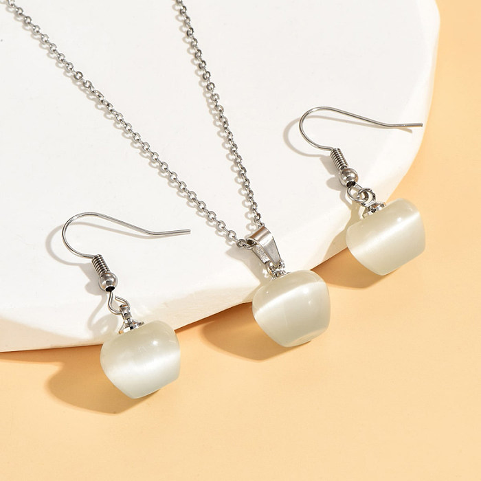 Simple Style Apple Stainless Steel Stone Earrings Necklace