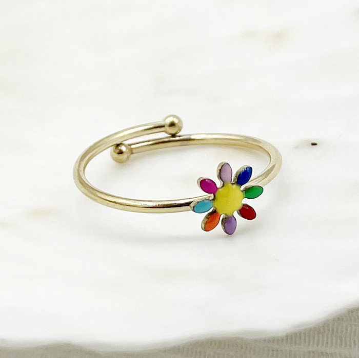 1 Piece Simple Style Flower Stainless Steel Plating Open Ring