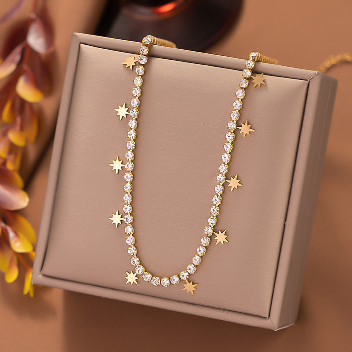Lady Star Titanium Steel Plating Inlay Artificial Gemstones Bracelets Necklace