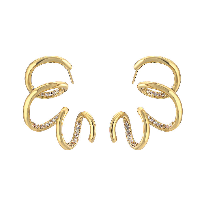 1 Pair Simple Style Snake Plating Inlay Copper Zircon 18K Gold Plated Ear Studs