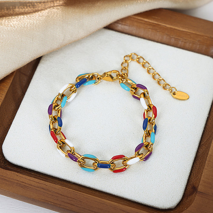 Baroque Style Bohemian Classic Style Colorful Titanium Steel Plating 18K Gold Plated Bracelets Necklace