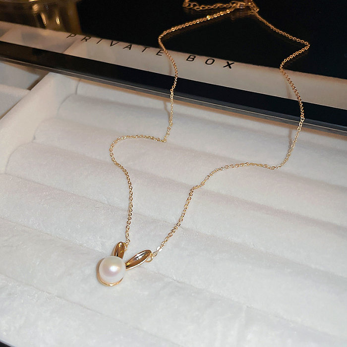 Colar de coelho de pérola barroca banhado a ouro real, design personalizado, estilo criativo, corrente de clavícula, colar feminino