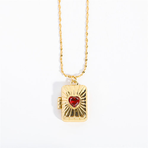 Retro Heart Shape Copper Plating Zircon Pendant Necklace 1 Piece