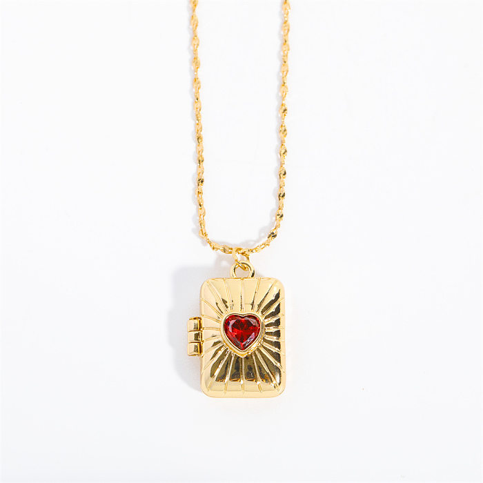 Retro Heart Shape Copper Plating Zircon Pendant Necklace 1 Piece