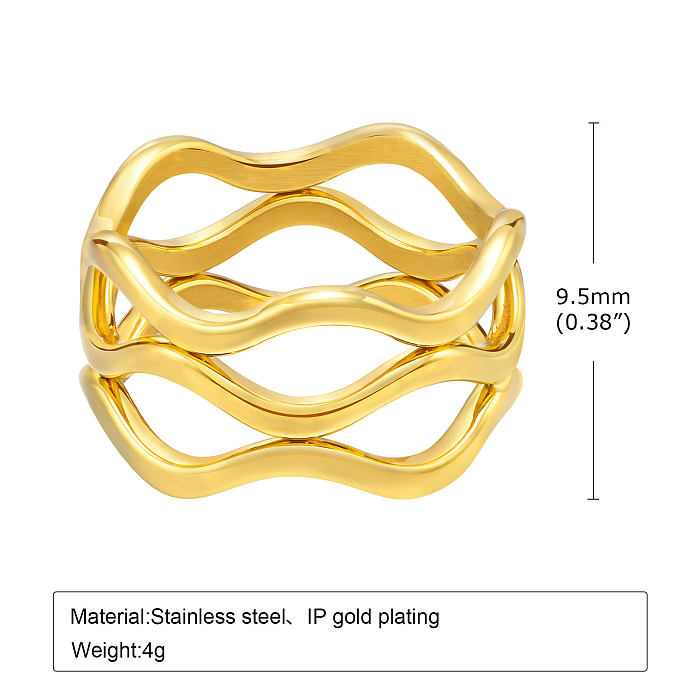 Simple Style Waves Stainless Steel Plating 18K Gold Plated Rings