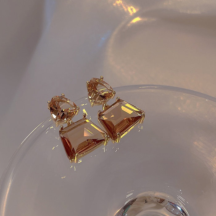 1 Pair Simple Style Square Patchwork Copper Drop Earrings