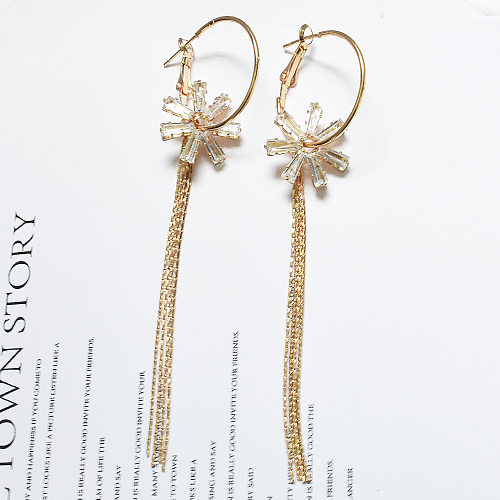 1 paire de boucles d'oreilles pendantes en cuivre et Zircon, Style Simple, incrustation de fleurs