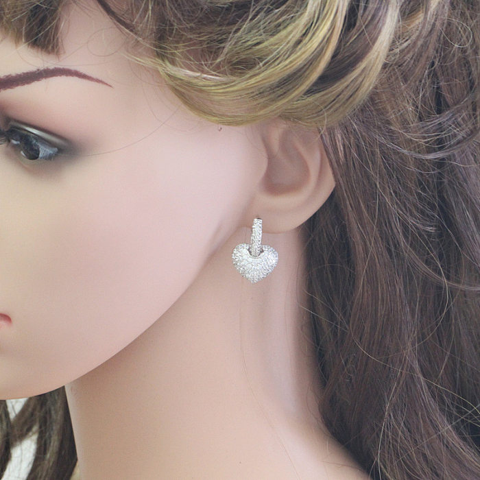 1 Pair Sweet Heart Shape Inlay Copper Artificial Gemstones Earrings