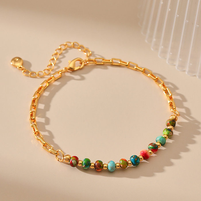 Bracelets de perles rétro géométriques colorées en placage de cuivre