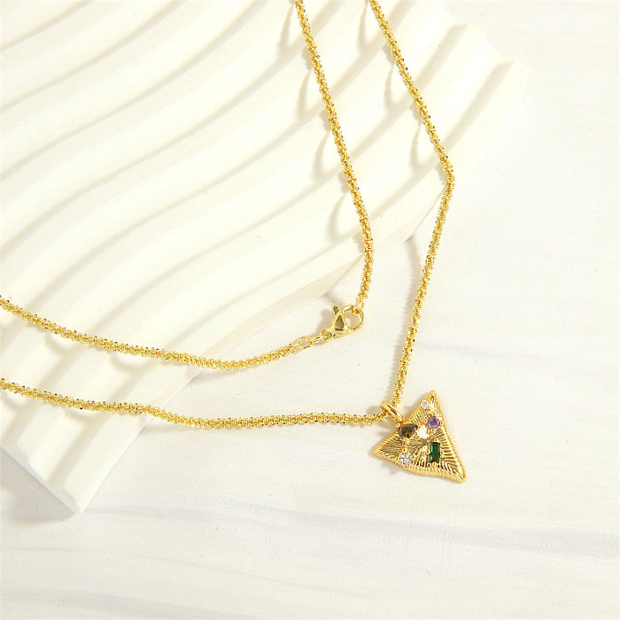 Simple Style Triangle Copper 18K Gold Plated Zircon Pendant Necklace In Bulk