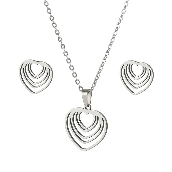Ensemble de boucles d'oreilles et collier en acier titane en forme de cœur doux, 1 ensemble