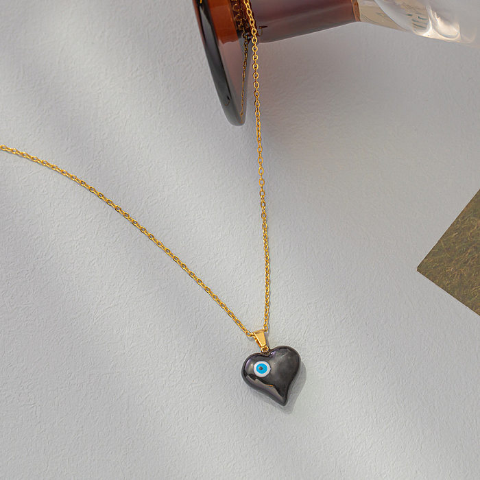 Novelty Heart Shape Eye Titanium Steel Plating Earrings Necklace