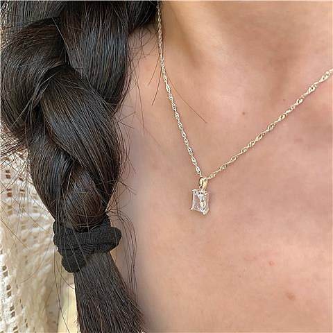 Lady Square Copper Plating Inlay Zircon Pendant Necklace