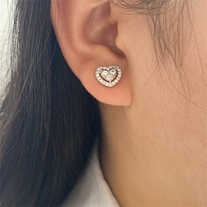 1 Pair Sweet Heart Shape Plating Inlay Copper Zircon Ear Studs