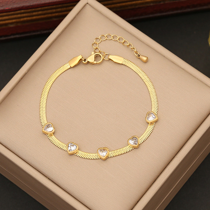 IG Style Shiny Heart Shape Stainless Steel Plating Inlay Artificial Diamond Bracelets Earrings Necklace