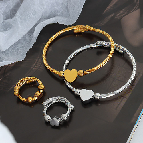 Wholesale Elegant Heart Shape Titanium Steel 18K Gold Plated Rings Bracelets