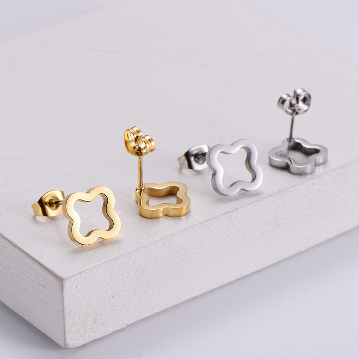 Fashion Simple Titanium Steel Hollow Flower Necklace Earrings