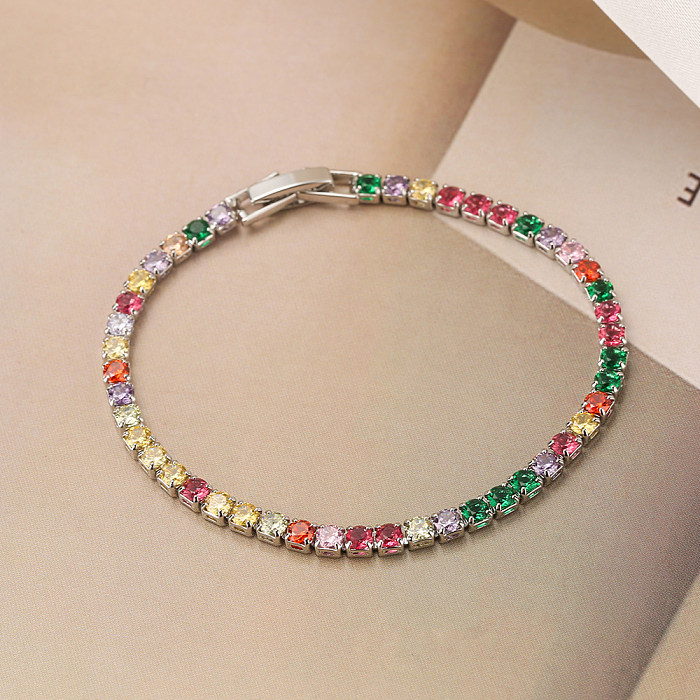 INS Style Colorful Copper Plating Inlay Zircon 18K Gold Plated Bracelets