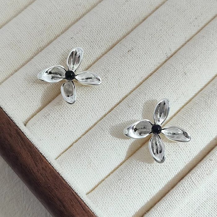 1 Pair Simple Style Flower Inlay Copper Agate Ear Studs