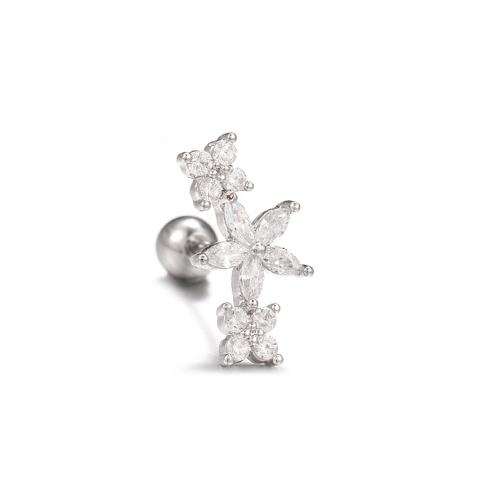 1 Piece Simple Style Flower Plating Inlay Brass Zircon 18K Gold Plated White Gold Plated Ear Studs