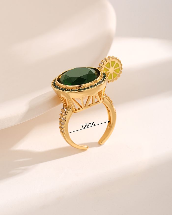 Elegante, runde, zitronenfarbene, verkupferte offene Ringe mit Zirkoneinlage und 18-Karat-Vergoldung