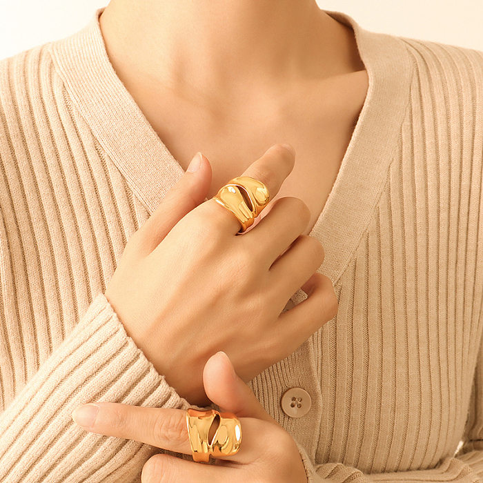 New Exaggerated Hollow Ring Female Titanium Steel 18K Real Gold Ring