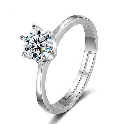 Simple Fashion Diamond Couple Classic Crown Six-claw Inlaid Open Ring
