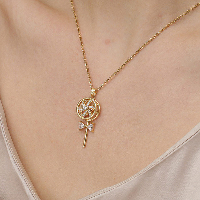 Cute Sweet Windmill Copper Zircon Pendant Necklace In Bulk