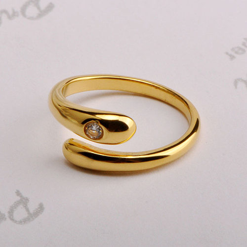 Simple Style Commute Waves Titanium Steel Plating Inlay Artificial Gemstones 14K Gold Plated Open Ring